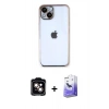 MARSİLYAN™- iPhone 14 Kılıf Vadi Minimal - Siyah Bilvis 5in1 5D Magic Hayalet Cam Ekran Koruyucu + PVD Metal Kamera Lens - TU