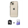 MARSİLYAN™- iPhone 14 Kılıf Vadi Minimal - Siyah Bilvis 5in1 5D Magic Hayalet Cam Ekran Koruyucu + PVD Metal Kamera Lens - TU
