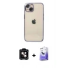 MARSİLYAN™- iPhone 14 Kılıf Vadi Minimal - Siyah Bilvis 5in1 5D Magic Hayalet Cam Ekran Koruyucu + PVD Metal Kamera Lens - TU