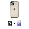 MARSİLYAN™- iPhone 14 Kılıf Vadi Minimal - Siyah Bilvis 5in1 5D Magic Hayalet Cam Ekran Koruyucu + PVD Metal Kamera Lens - YL