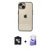 MARSİLYAN™- iPhone 14 Kılıf Vadi Minimal - Siyah Bilvis 5in1 5D Magic Hayalet Cam Ekran Koruyucu + PVD Metal Kamera Lens - YL
