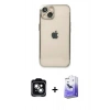 MARSİLYAN™- iPhone 14 Kılıf Vadi Minimal - Siyah Bilvis 5in1 5D Magic Hayalet Cam Ekran Koruyucu + PVD Metal Kamera Lens - YL