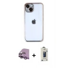 MARSİLYAN™- iPhone 14 Kılıf Vadi Minimal - Siyah Bilvis Hayalet Cam Ekran Koruyucu + Raze Metal Kamera Lens - MR