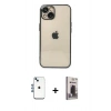 MARSİLYAN™- iPhone 14 Kılıf Vadi Minimal - Siyah Bilvis Hayalet Cam Ekran Koruyucu + Shine Kamera Lens - MI