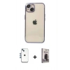 MARSİLYAN™- iPhone 14 Kılıf Vadi Minimal - Siyah Bilvis Hayalet Cam Ekran Koruyucu + Shine Kamera Lens - MI