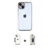 MARSİLYAN™- iPhone 14 Kılıf Vadi Minimal - Siyah Bilvis Hayalet Cam Ekran Koruyucu + Shine Kamera Lens - YL