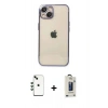 MARSİLYAN™- iPhone 14 Kılıf Vadi Minimal - Siyah Bilvis Hayalet Cam Ekran Koruyucu + Shine Kamera Lens - YL