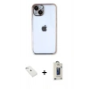 MARSİLYAN™- iPhone 14 Kılıf Vadi Minimal - Siyah Bilvis Hayalet Cam Ekran Koruyucu + Diamond Kamera Lens - SABE