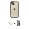 MARSİLYAN™- iPhone 14 Kılıf Vadi Minimal - Siyah Bilvis Hayalet Cam Ekran Koruyucu + Diamond Kamera Lens - SABE