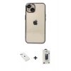 MARSİLYAN™- iPhone 14 Kılıf Vadi Minimal - Siyah Bilvis Hayalet Cam Ekran Koruyucu + Diamond Kamera Lens - SABE