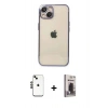 MARSİLYAN™- iPhone 14 Kılıf Vadi Minimal - Siyah Bilvis Hayalet Cam Ekran Koruyucu + Shine Kamera Lens - SH
