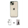 MARSİLYAN™- iPhone 14 Kılıf Vadi Minimal - Siyah Bilvis Hayalet Cam Ekran Koruyucu + Shine Kamera Lens - SH