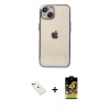 MARSİLYAN™- iPhone 14 Kılıf Vadi Minimal - Siyah Buffer Cam Ekran Koruyucu + Diamond Kamera Lens - KI