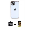 MARSİLYAN™- iPhone 14 Kılıf Vadi Minimal - Siyah Buffer Cam Ekran Koruyucu + PVD Metal Kamera Lens - GS