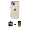 MARSİLYAN™- iPhone 14 Kılıf Vadi Minimal - Siyah Buffer Cam Ekran Koruyucu + PVD Metal Kamera Lens - MI
