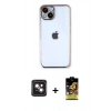 MARSİLYAN™- iPhone 14 Kılıf Vadi Minimal - Siyah Buffer Cam Ekran Koruyucu + PVD Metal Kamera Lens - PE