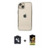 MARSİLYAN™- iPhone 14 Kılıf Vadi Minimal - Siyah Buffer Cam Ekran Koruyucu + PVD Metal Kamera Lens - SH
