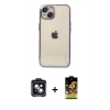 MARSİLYAN™- iPhone 14 Kılıf Vadi Minimal - Siyah Buffer Cam Ekran Koruyucu + PVD Metal Kamera Lens - SH