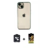 MARSİLYAN™- iPhone 14 Kılıf Vadi Minimal - Siyah Buffer Cam Ekran Koruyucu + PVD Metal Kamera Lens - SH