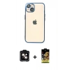 MARSİLYAN™- iPhone 14 Kılıf Vadi Minimal - Siyah Buffer Cam Ekran Koruyucu + PVD Metal Kamera Lens - TU