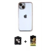 MARSİLYAN™- iPhone 14 Kılıf Vadi Minimal - Siyah Buffer Cam Ekran Koruyucu + PVD Metal Kamera Lens - TU