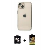 MARSİLYAN™- iPhone 14 Kılıf Vadi Minimal - Siyah Buffer Cam Ekran Koruyucu + PVD Metal Kamera Lens - TU