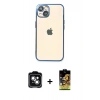 MARSİLYAN™- iPhone 14 Kılıf Vadi Minimal - Siyah Buffer Cam Ekran Koruyucu + PVD Metal Kamera Lens - YL