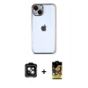 MARSİLYAN™- iPhone 14 Kılıf Vadi Minimal - Siyah Buffer Cam Ekran Koruyucu + PVD Metal Kamera Lens - YL