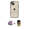 MARSİLYAN™- iPhone 14 Kılıf Vadi Minimal - Siyah Buffer Cam Ekran Koruyucu + Raze Metal Kamera Lens - GS