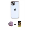 MARSİLYAN™- iPhone 14 Kılıf Vadi Minimal - Siyah Buffer Cam Ekran Koruyucu + Raze Metal Kamera Lens - KI