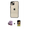 MARSİLYAN™- iPhone 14 Kılıf Vadi Minimal - Siyah Buffer Cam Ekran Koruyucu + Raze Metal Kamera Lens - KI