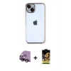 MARSİLYAN™- iPhone 14 Kılıf Vadi Minimal - Siyah Buffer Cam Ekran Koruyucu + Raze Metal Kamera Lens - SH