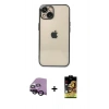 MARSİLYAN™- iPhone 14 Kılıf Vadi Minimal - Siyah Buffer Cam Ekran Koruyucu + Raze Metal Kamera Lens - SH