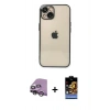 MARSİLYAN™- iPhone 14 Kılıf Vadi Minimal - Siyah Buffer Hayalet Cam Ekran Koruyucu + Raze Metal Kamera Lens - GS