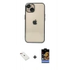 MARSİLYAN™- iPhone 14 Kılıf Vadi Minimal - Siyah Buffer Hayalet Cam Ekran Koruyucu + Kırmızı Diamond Kamera Lens