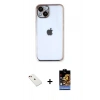 MARSİLYAN™- iPhone 14 Kılıf Vadi Minimal - Siyah Buffer Hayalet Cam Ekran Koruyucu + Kırmızı Diamond Kamera Lens