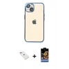 MARSİLYAN™- iPhone 14 Kılıf Vadi Minimal - Siyah Buffer Hayalet Cam Ekran Koruyucu + Kırmızı Diamond Kamera Lens