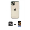 MARSİLYAN™- iPhone 14 Kılıf Vadi Minimal - Siyah Buffer Hayalet Cam Ekran Koruyucu + PVD Metal Kamera Lens - PE