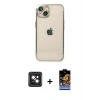 MARSİLYAN™- iPhone 14 Kılıf Vadi Minimal - Siyah Buffer Hayalet Cam Ekran Koruyucu + PVD Metal Kamera Lens - PE