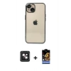 MARSİLYAN™- iPhone 14 Kılıf Vadi Minimal - Siyah Buffer Hayalet Cam Ekran Koruyucu + PVD Metal Kamera Lens - PE