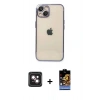 MARSİLYAN™- iPhone 14 Kılıf Vadi Minimal - Siyah Buffer Hayalet Cam Ekran Koruyucu + PVD Metal Kamera Lens - PE