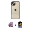 MARSİLYAN™- iPhone 14 Kılıf Vadi Minimal - Siyah Buffer Hayalet Cam Ekran Koruyucu + Raze Metal Kamera Lens - KI