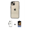 MARSİLYAN™- iPhone 14 Kılıf Vadi Minimal - Siyah Buffer Hayalet Cam Ekran Koruyucu + Siyah Shine Kamera Lens