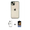 MARSİLYAN™- iPhone 14 Kılıf Vadi Minimal - Siyah Buffer Hayalet Cam Ekran Koruyucu + Siyah Shine Kamera Lens