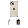 MARSİLYAN™- iPhone 14 Kılıf Vadi Minimal - Siyah Buffer Hayalet Cam Ekran Koruyucu + Siyah Shine Kamera Lens