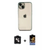 MARSİLYAN™- iPhone 14 Kılıf Vadi Minimal - Siyah Buffer Hayalet Cam Ekran Koruyucu + PVD Metal Kamera Lens - TU