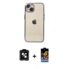 MARSİLYAN™- iPhone 14 Kılıf Vadi Minimal - Siyah Buffer Hayalet Cam Ekran Koruyucu + PVD Metal Kamera Lens - TU