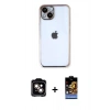 MARSİLYAN™- iPhone 14 Kılıf Vadi Minimal - Siyah Buffer Hayalet Cam Ekran Koruyucu + PVD Metal Kamera Lens - TU