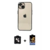 MARSİLYAN™- iPhone 14 Kılıf Vadi Minimal - Siyah Buffer Hayalet Cam Ekran Koruyucu + PVD Metal Kamera Lens - TU