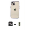 MARSİLYAN™- iPhone 14 Kılıf Vadi Minimal - Siyah Joko Magic 5D Hayalet Cam + PVD Metal Kamera Lens - PE